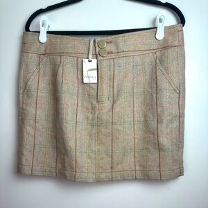 Fossil Tan Plaid/Houndstooth Wool Blend Retro Y2K Inspired Academia Skirt NWT 12